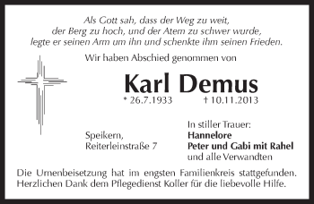 Traueranzeige von Karl Demus von Pegnitz-Zeitung